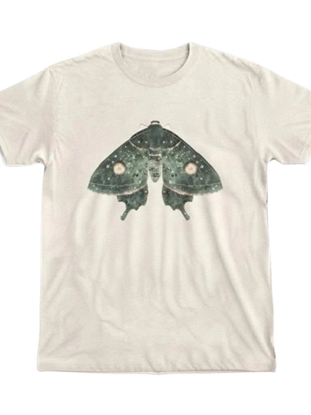 Cream Tee with Green Butterfly Moth Graphic